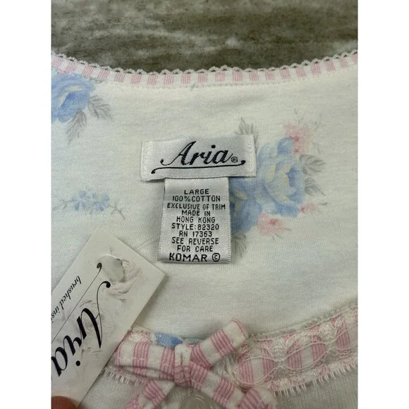 ARIA Floral Nightgown White w Pink Blue Flowers Long Sleeve Grandmacore Large - Picture 3 of 8